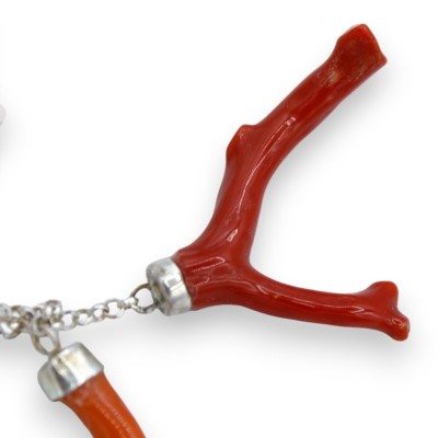 Orecchini Pendenti d'Argento 925 e rami di corallo a 3 colori h 8 cm ca. - 