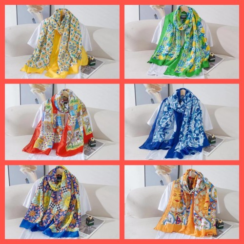 Silk Blend Pareo Scarf med siciliansk majolika -185 x 80 cm (1st) 7 dekorationsalternativ, 70% viskos 30% siden -