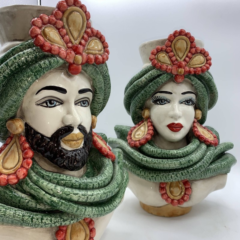 Paar Caltagirone-Büsten, Höhe 30 cm - 