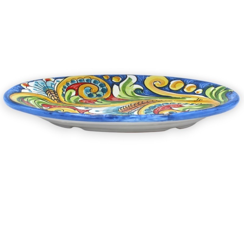 Caltagirone keramisk oval bricka, serveringsfat, L 30 x 20 cm ca. blå bakgrund, barock och blomsterdekoration - 