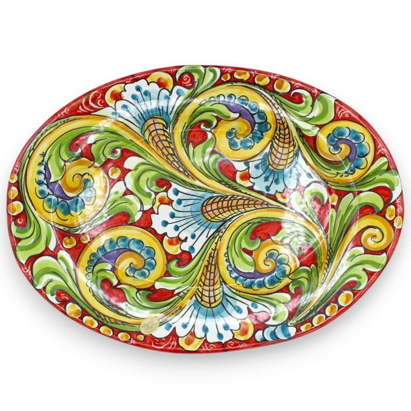 Caltagirone keramisk oval bricka, serveringsfat, L 40 x 30 cm ca. (1st) Med olika dekorationer - 