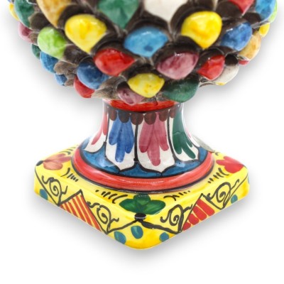Caltagirone keramische dennenappel met versierde vierkante basis, veelkleurig met 6 maatopties (1pc) - 