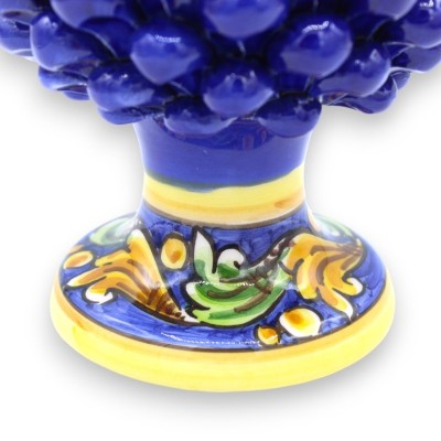 Pinha Siciliana em Cerâmica Caltagirone, Azul - 2 opções de tamanho (1 unidade) Haste com decoração barroca verde e amar