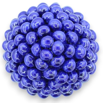 Sicilian Pinecone in Caltagirone Ceramics, Blue - 2 size options (1pc) Stem with green and yellow baroque decoration - 