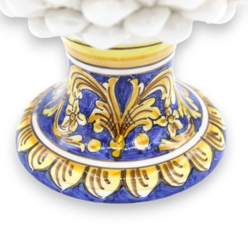 Sicilian Pinecone in Caltagirone Ceramics, White - 2 size options (1pc) Stem with baroque decoration and flowers -  2