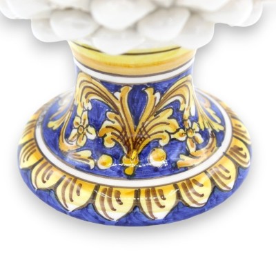 Sicilian Pinecone in Caltagirone Ceramics, White - 2 size options (1pc) Stem with baroque decoration and flowers - 