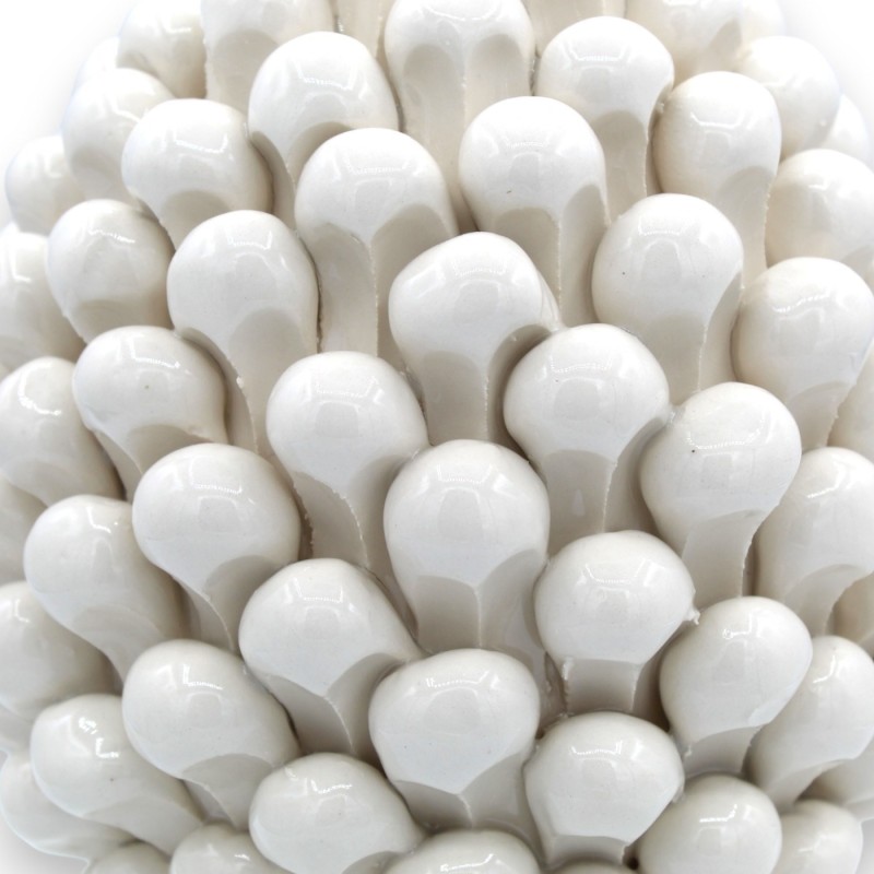 Pomme de pin sicilienne en céramique de Caltagirone, blanche - 2 options de taille (1pc) Tige avec décoration baroque et