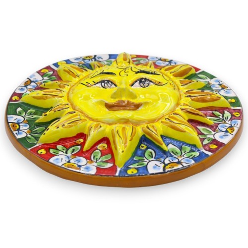 Caltagirone keramisk skiva sol, Ø ca 25 cm. blomdekoration på en mångfärgad bakgrund -  2