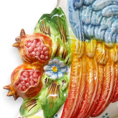 Giant Trinacria in Caltagirone ceramic, approx. 62 cm high. Baroque fruit and flower decoration. - 