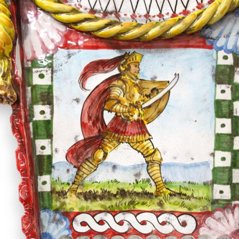 Seite des sizilianischen Karrens aus Caltagirone-Keramik – L 60 h 35 cm ca. Sizilianische Paladine-Dekoration - 