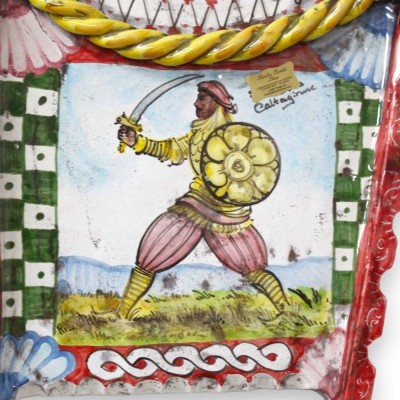 Sponda di Carretto Siciliano in ceramica Caltagirone - L 60 h 35 cm ca. decoro Paladini siciliani - 