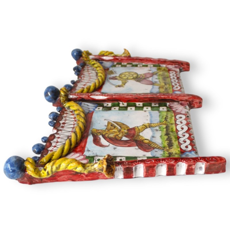 Sida på siciliansk vagn i Caltagirone keramik - L 60 h 35 cm ca. Sicilianska Paladins dekoration - 