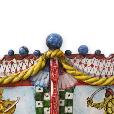 Sida på siciliansk vagn i Caltagirone keramik - L 60 h 35 cm ca. Sicilianska Paladins dekoration - 