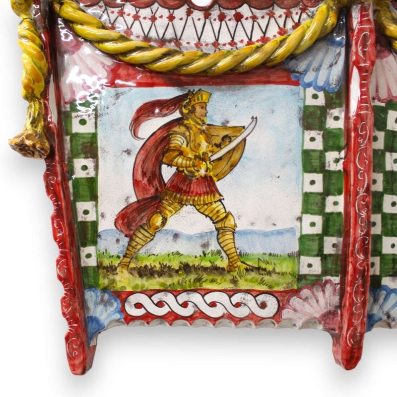 Sponda di Carretto Siciliano in ceramica Caltagirone - L 60 h 35 cm ca. decoro Paladini siciliani - 