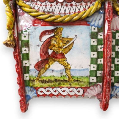 Sponda di Carretto Siciliano in ceramica Caltagirone - L 60 h 35 cm ca. decoro Paladini siciliani - 