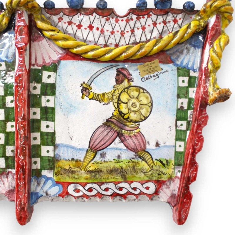 Seite des sizilianischen Karrens aus Caltagirone-Keramik – L 60 h 35 cm ca. Sizilianische Paladine-Dekoration - 
