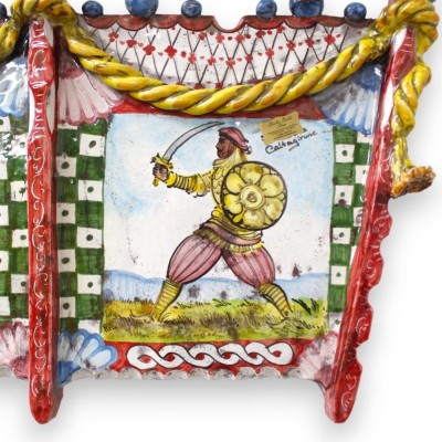 Sida på siciliansk vagn i Caltagirone keramik - L 60 h 35 cm ca. Sicilianska Paladins dekoration - 