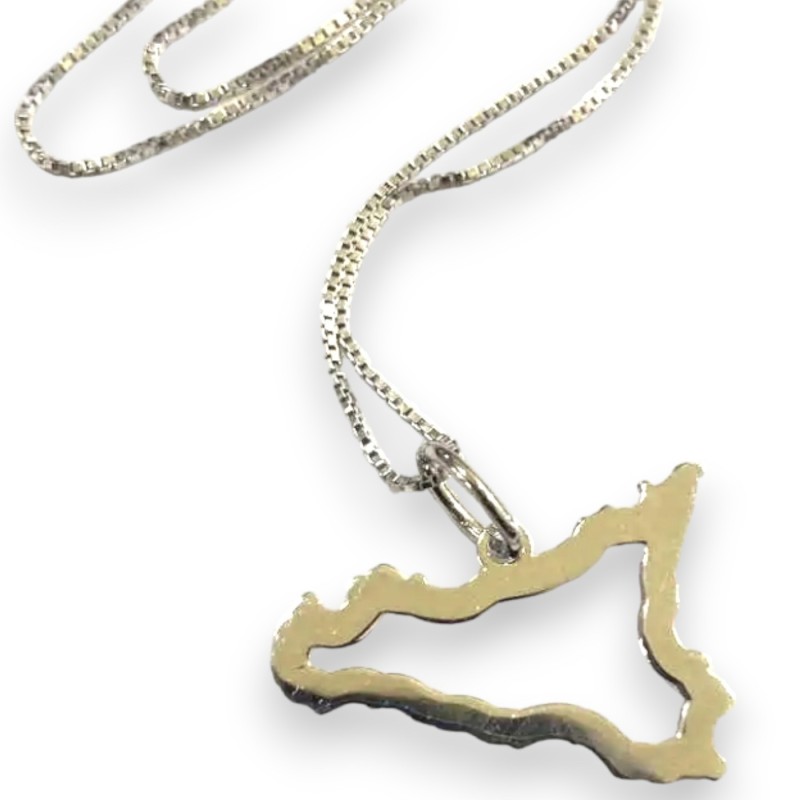 Collana girocollo in Argento 925, ciondolo SICILIA traforata L 45 + 2 cm ca. (1Unità) 2 opzioni colore - 