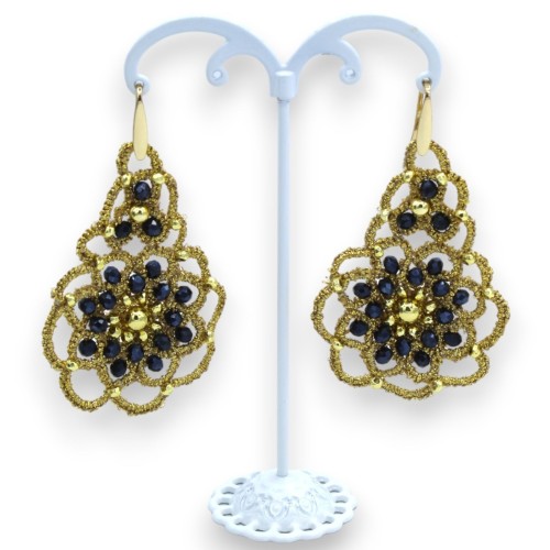 Boucles d'oreilles en dentelle frivolité - environ h 8 cm avec des pierres naturelles -  2