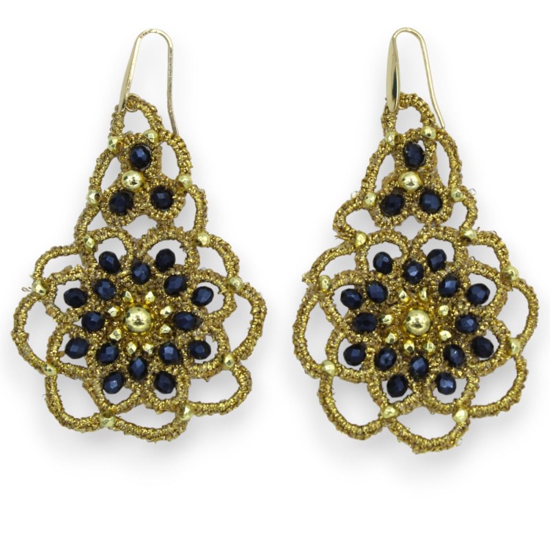 Tatting lace earrings - approx. h 8 cm with natural stones - 