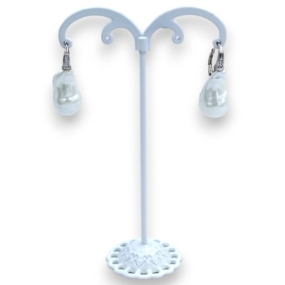 Pendientes de plata 925, altura aprox.3 cm. con perlas, gancho con circonitas - 