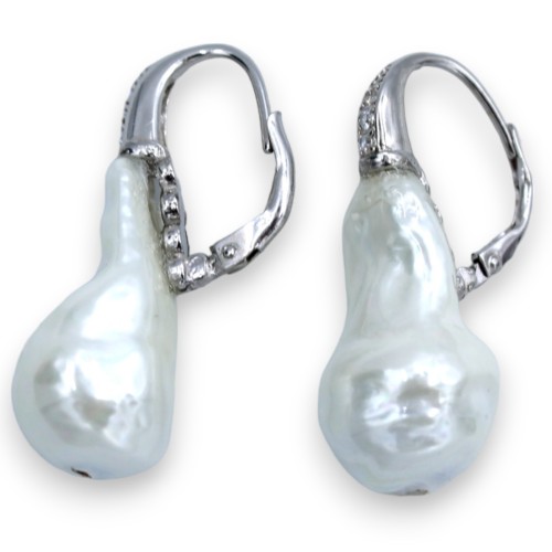 925 Silver earrings, h approx. 3 cm. with pearls, hook with zircons - 