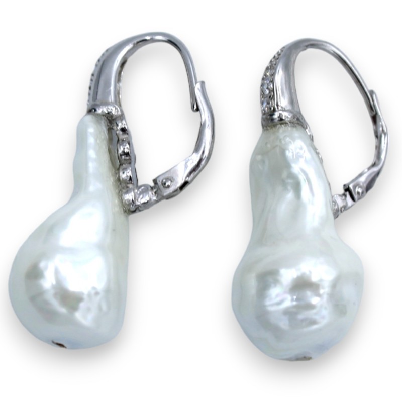 925 Zilveren oorbellen, h ca. 3 cm. met parels, haak met zirkonen - 