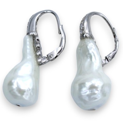 Orecchini in Argento 925 con Perle scaramazze h 3 cm ca. gancio con zirconi - 