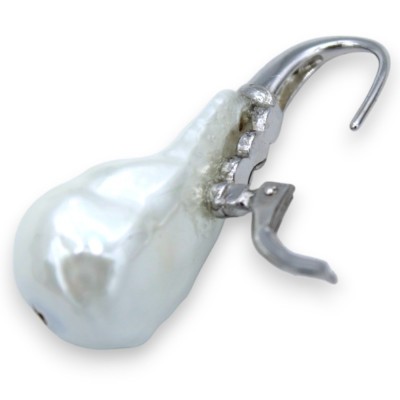 Orecchini in Argento 925 con Perle scaramazze h 3 cm ca. gancio con zirconi - 