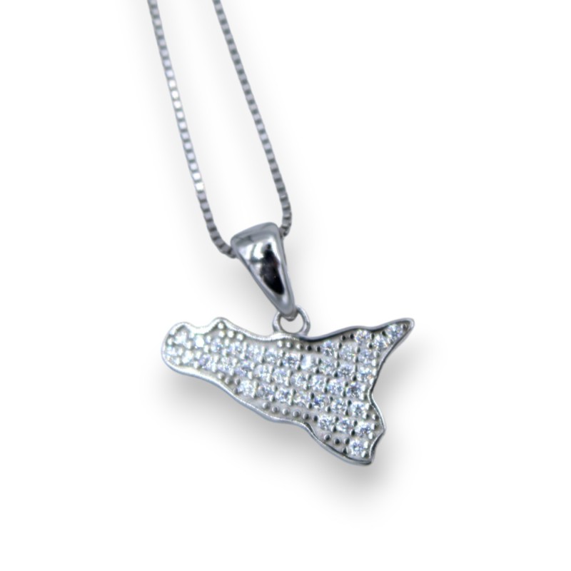 Collier ras du cou en Argent 925, L 44 + 2 cm env. (1pc) Pendentif modèle SICILE avec zircons - 