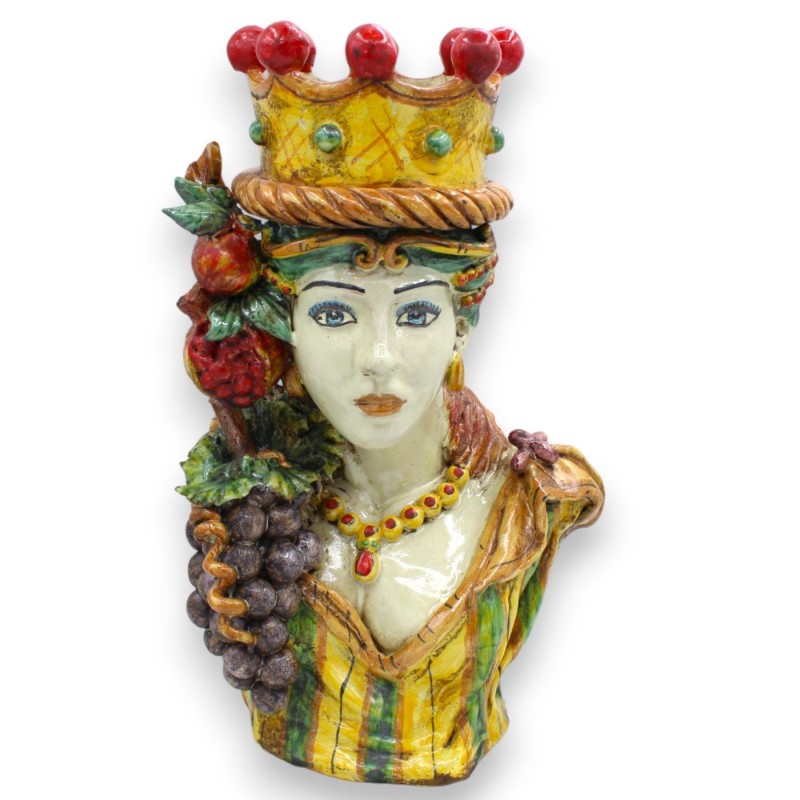 Busto de cerâmica Caltagirone (1 peça) h 30 cm aprox. com uvas Corona e romãs MD2 - 