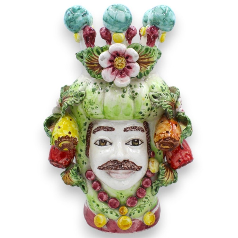 Cabeças de mouro siciliano (1 unidade) h aproximadamente 30 cm Cerâmica Caltagirone, coroa, flores e peras espinhosas, f