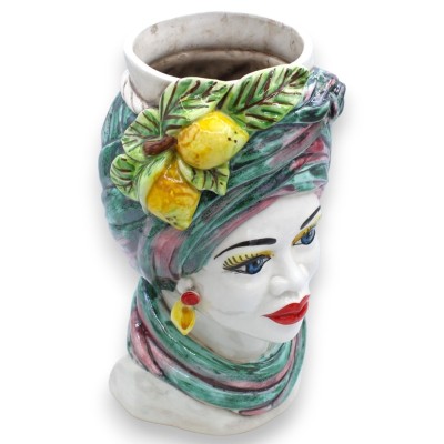 Sicilianska morhuvuden (1 st) h ca 30 cm Caltagirone keramik - Saraceno modell, MD1 citronapplikationer - 