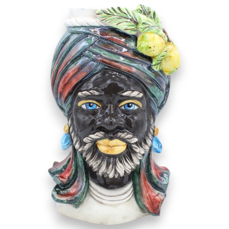 Teste di Moro Siciliane (1Unità) h 30 cm ca. ceramica Caltagirone - Modello Saraceno, applicazioni limoni MD2 - 