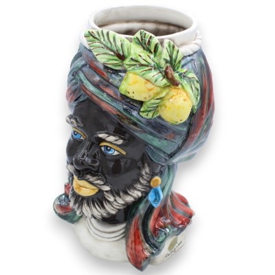 Sizilianische Moorköpfe (1 Stück) H ca. 30 cm Caltagirone-Keramik – Modell Saraceno, MD2-Zitronenapplikationen - 
