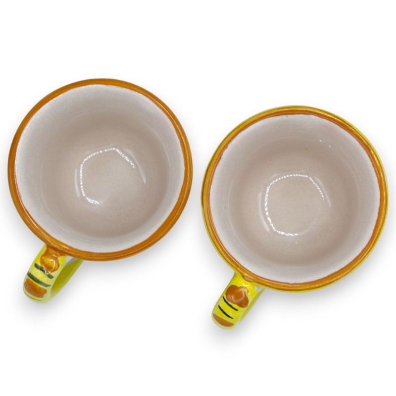 Servicio de café de cerámica Tet a Tet Caltagirone, 2 tazas y bandeja, decoración barroca y limones sobre fondo azul. - 