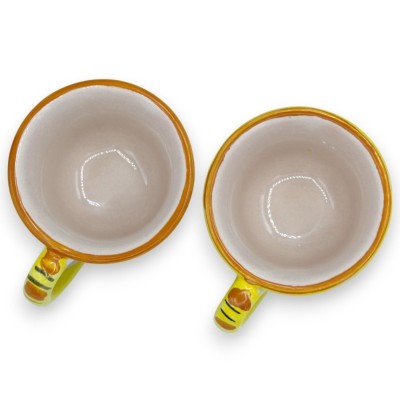 Servicio de café de cerámica Tet a Tet Caltagirone, 2 tazas y bandeja, decoración barroca y limones sobre fondo azul. - 