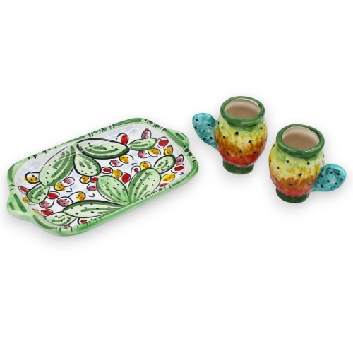 Tet a Tet koffieservies, 2 kopjes en dienblad in Caltagirone-keramiek, model Ficodindia -  2