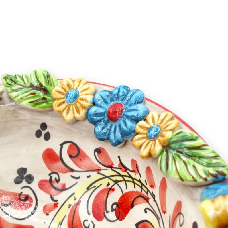 Caltagirone keramisk fruktskål mittställ, Ø ca 37 cm. 1600-talsdekoration och tillämpningar av blommor och citroner - 