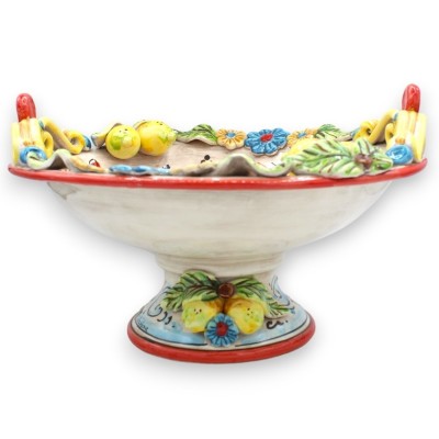 Caltagirone keramisk fruktskål mittställ, Ø ca 37 cm. 1600-talsdekoration och tillämpningar av blommor och citroner - 