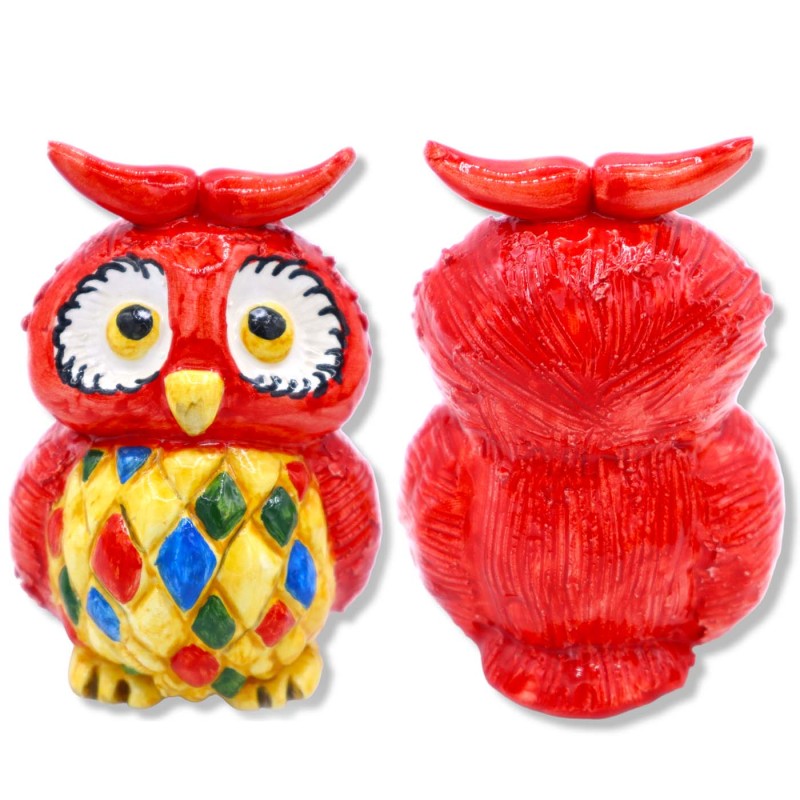 Owl in fine Sicilian ceramic, available in different colors, Large: Width 7 cm - Height 10 cm approx. (1Pcs) Mod SM - 