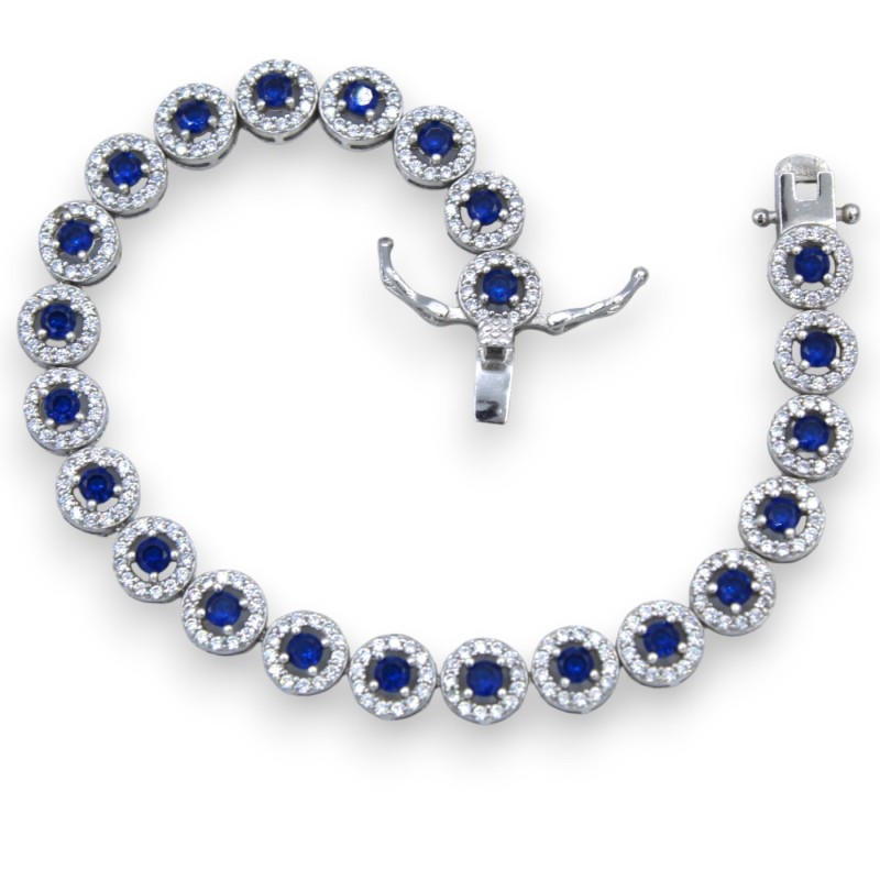 925 Silver Bracelet studded with white and blue zircons - L approx. 20 cm. - 
