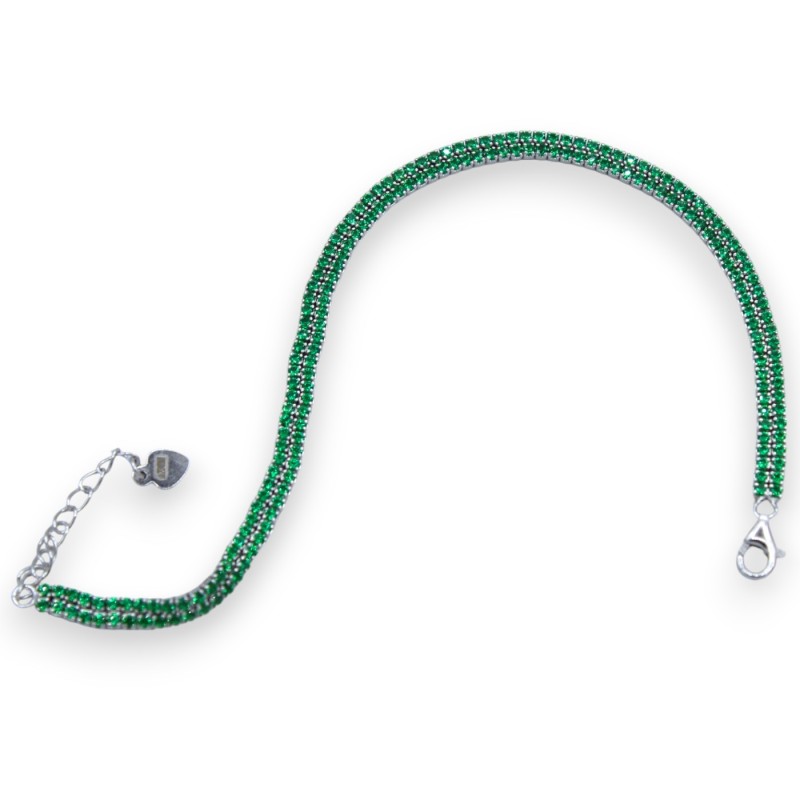 Armband aus 925er Silber – L ca. 20 cm. Mit doppeltem Band aus grünen Zirkonen, Unisex - 