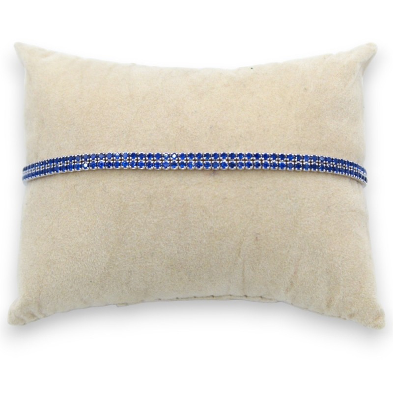 Bracelet en argent 925 - L 20 cm environ. Avec double bande de zircone bleu saphir, unisexe - 
