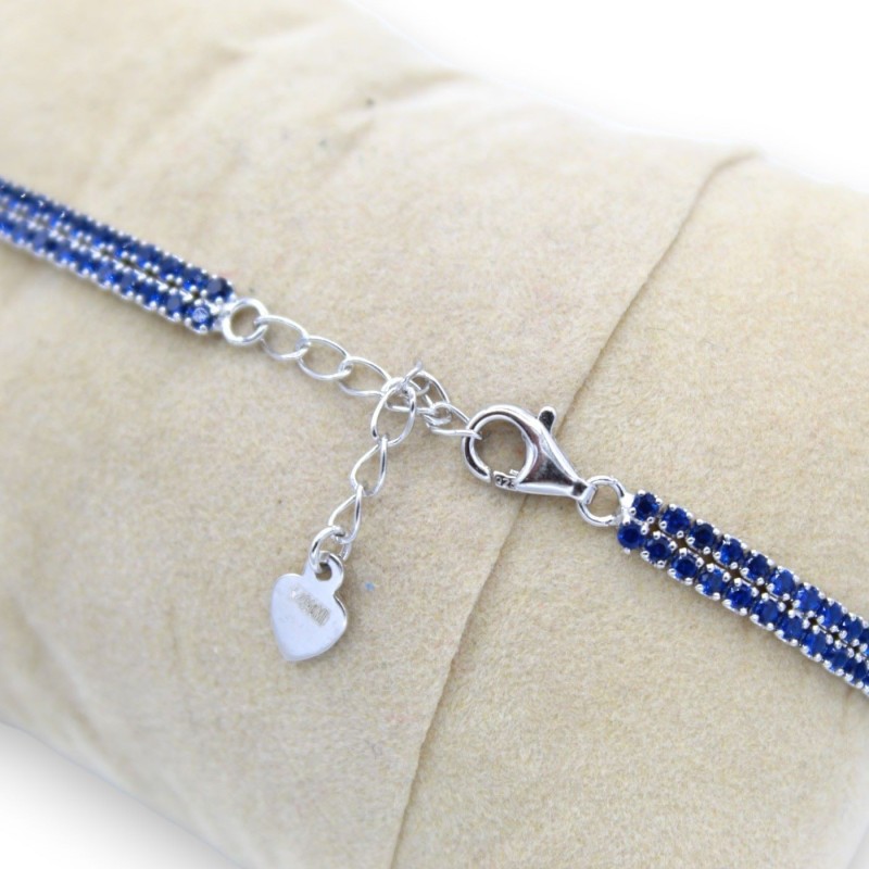 Bracelet en argent 925 - L 20 cm environ. Avec double bande de zircone bleu saphir, unisexe - 
