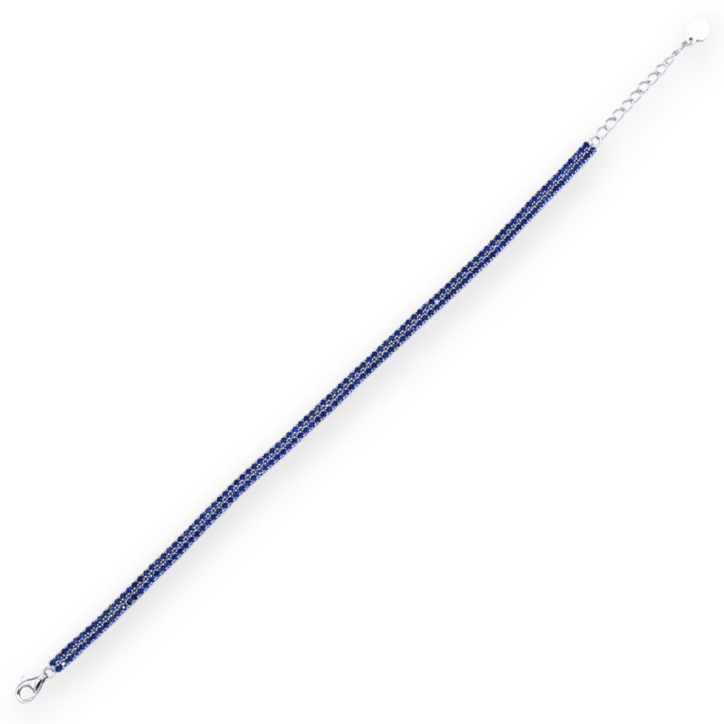 Bracelet en argent 925 - L 20 cm environ. Avec double bande de zircone bleu saphir, unisexe - 