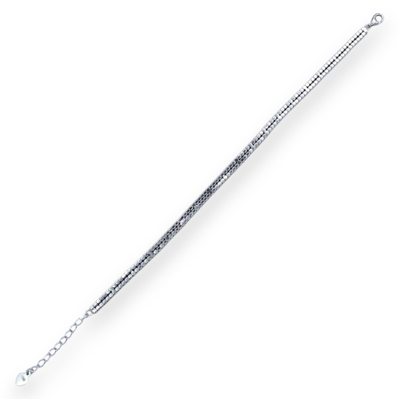 Bracelet en argent 925 - L 20 cm environ. Avec double bande de zircone bleu saphir, unisexe - 