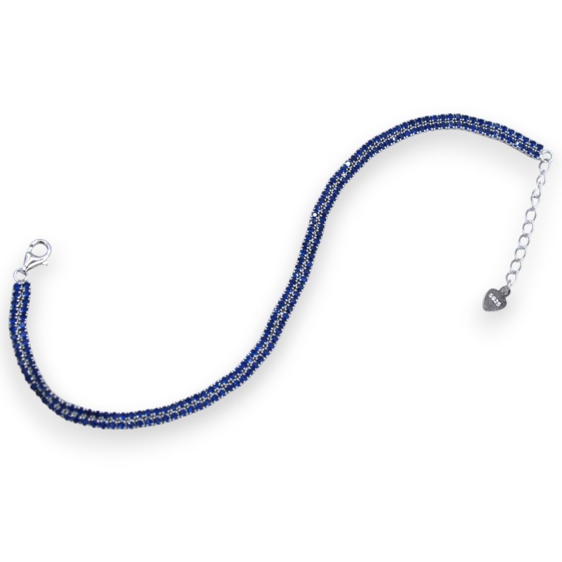 Armband aus 925er Silber – L ca. 20 cm. Mit doppeltem Band aus blauen Zirkonen, Unisex - 
