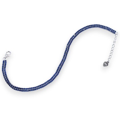 Bracelet en argent 925 - L 20 cm environ. Avec double bande de zircone bleu saphir, unisexe - 