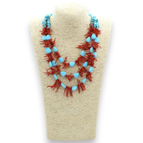Collana con Turchese e Rametti di Corallo L 70 cm ca. chiusura in Argento 925 -
